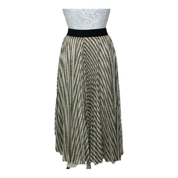 Maje Jungla Striped Lurex Asymmetrical Hem Midi Skirt Women 8 Maje 38 NWT - Picture 6 of 10